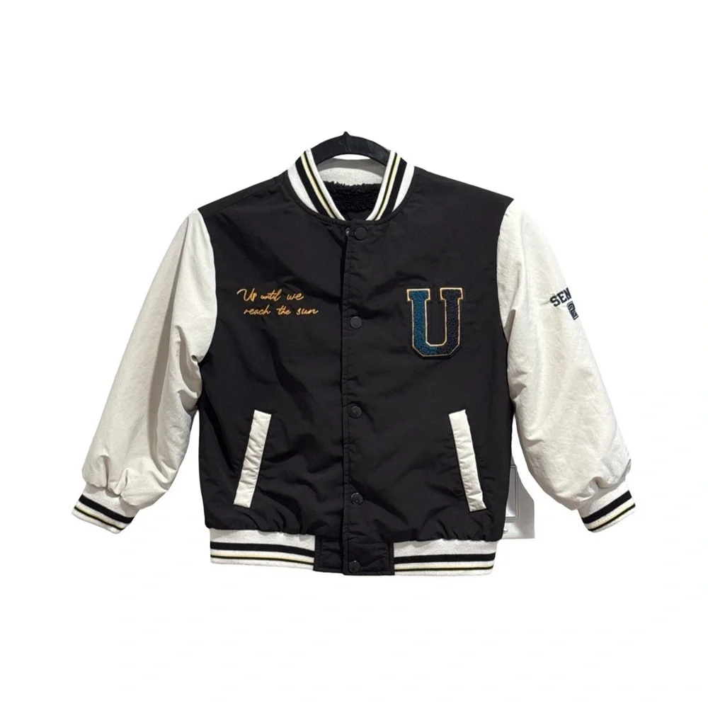 Zara Kids Black and Cream Varsity Jacket